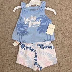 NWT Lucky Brand Shorts & Tank Top Set Palm Trees & Tie-Dye Size 12M